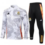 Chandal de Sudadera del Real Madrid Dragon Nino 24-25 Blanco