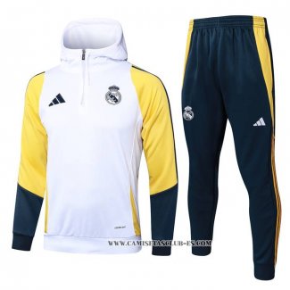 Chandal de Sudadera del Real Madrid Nino 24-25 Blanco Amarillo